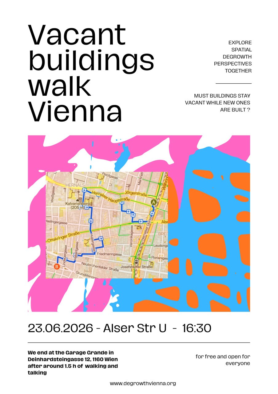 Event Poster: Vacant Buildings Walk Vienna. Contains Map for the Route.